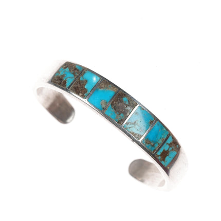 6" Vintage Zuni sterling channel inlay turquoise cuff bracelet