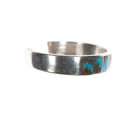 6" Vintage Zuni sterling channel inlay turquoise cuff bracelet