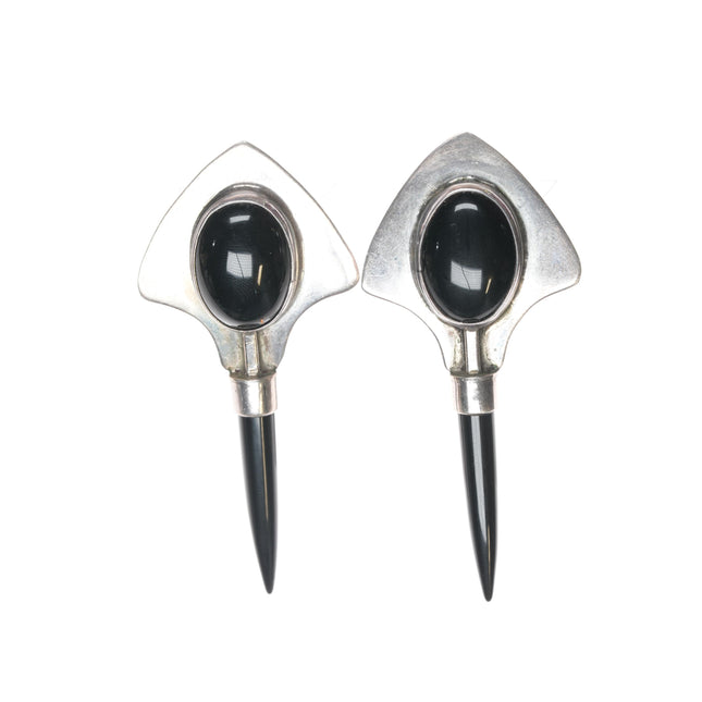 Retro C.A. Johnson Southwestern modernist sterling and onyx earrings