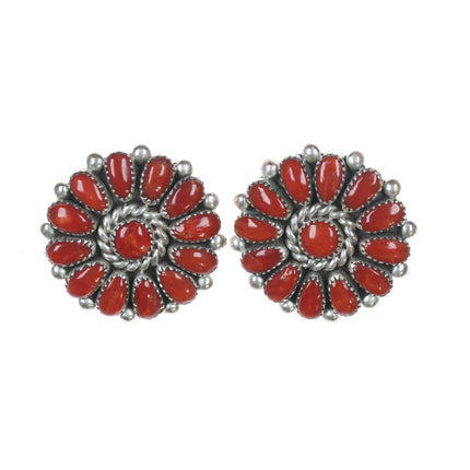 Alice Quam Zuni Mediterranean Coral cluster clip-on earrings sterling