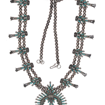 Wytsalucy Zuni Squash blossom necklace sterling and needlepoint turquoise