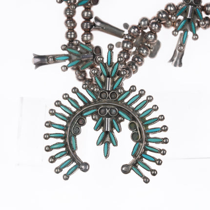 Wytsalucy Zuni Squash blossom necklace sterling and needlepoint turquoise