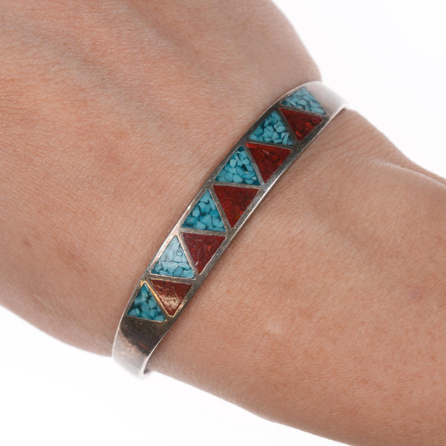 6.5" Vintage Navajo silver chip inlay bracelet