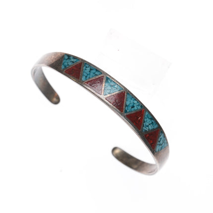 6.5" Vintage Navajo silver chip inlay bracelet