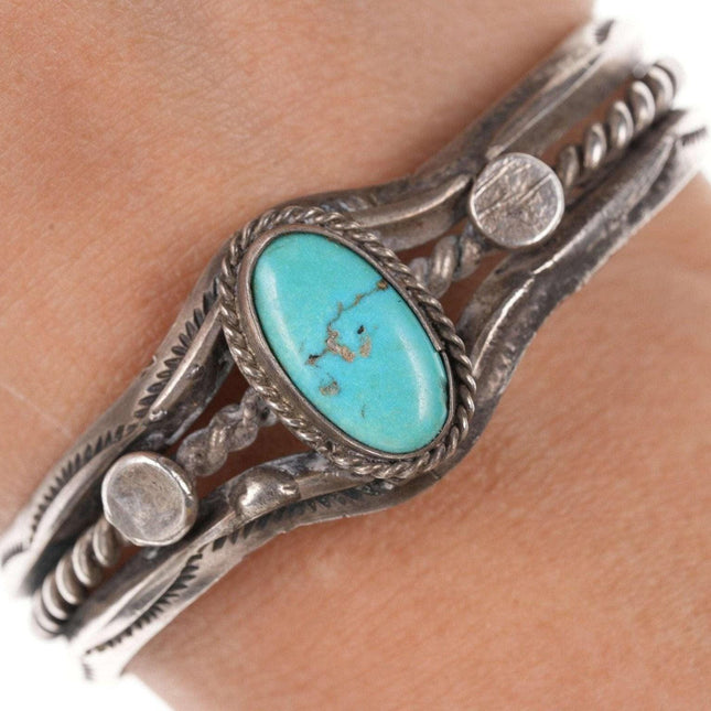 6" Vintage Native American Silver/Turquoise cuff bracelet