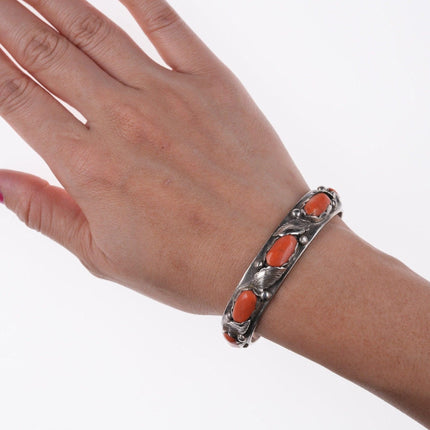 6.25" Carmelita and Dan Simplicio (1917-1969) Zuni silver and coral bracelet