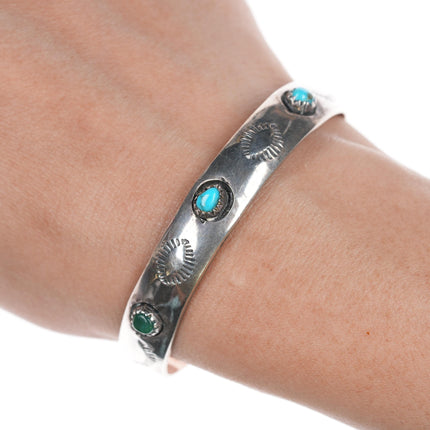 6.25" Navajo shadowbox silver snake eye turquoise cuff bracelet