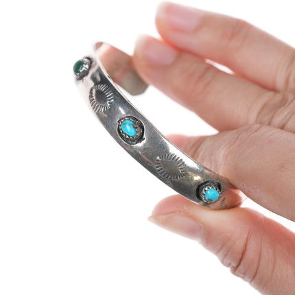 6.25" Navajo shadowbox silver snake eye turquoise cuff bracelet