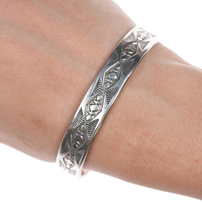 6 5/8" vintage  ED Navajo stamped silver cuff bracelet