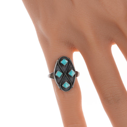 sz6 Vintage Zuni flush inlay turquoise silver ring