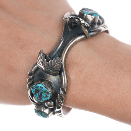 6.25" CR Native American silver and turquoise watch cuff bracelet