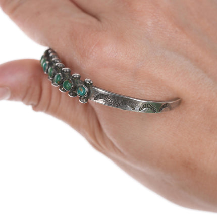 6.25" 30's-40's Zuni snake eye turquoise stamped silver cuff bracelet