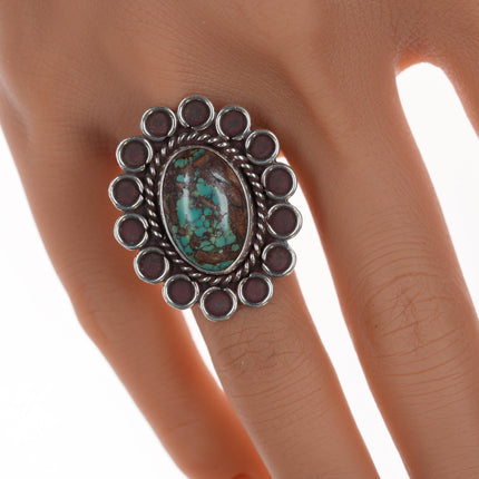 sz7 Vintage Navajo silver ring with webbed turquoise