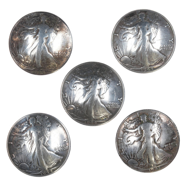 5 1943, 1944 Silver US Half Dollar belt conchos