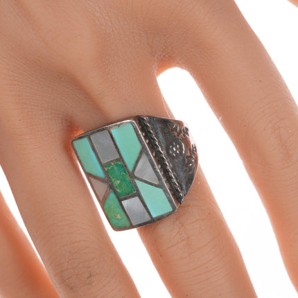 sz10.25 Vintage Zuni channel inlay silver ring