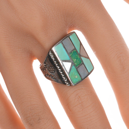 sz10.25 Vintage Zuni channel inlay silver ring