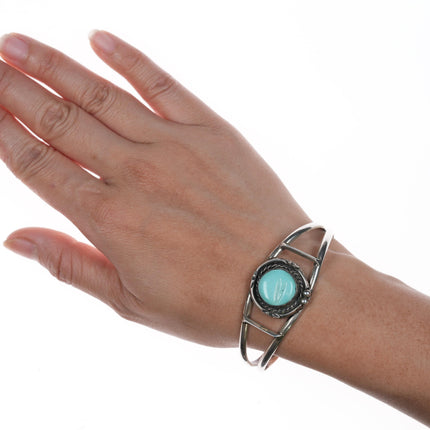 6 3/8" Vintage Navajo silver and carved turquoise cuff bracelet