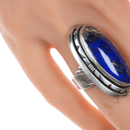 Sz 8 Les Baker (1935-2014) Silver and high pyrite lapis ring