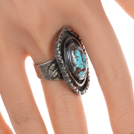 sz8.75 Vintage Native American silver freeform ring with turquoise