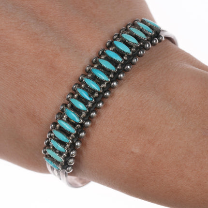 6.75" 40's-50's Zuni Sterling Needlepoint turquoise cuff bracelet