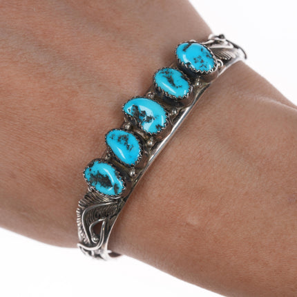 6.25" Vintage Native American Sterling row cuff bracelet with turquoise