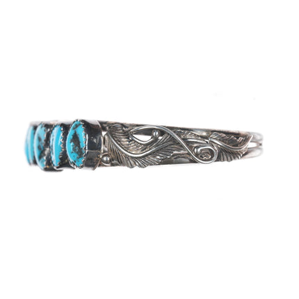 6.25" Vintage Native American Sterling row cuff bracelet with turquoise