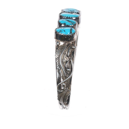 6.25" Vintage Native American Sterling row cuff bracelet with turquoise