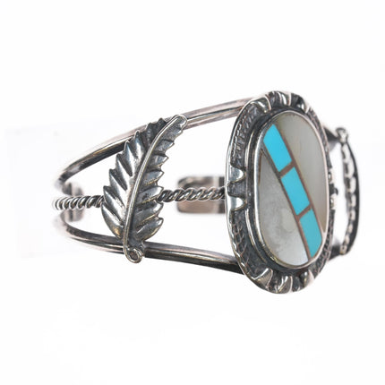 6" Vintage Native American sterling- turquoise/shell channel inlay cuff bracelet