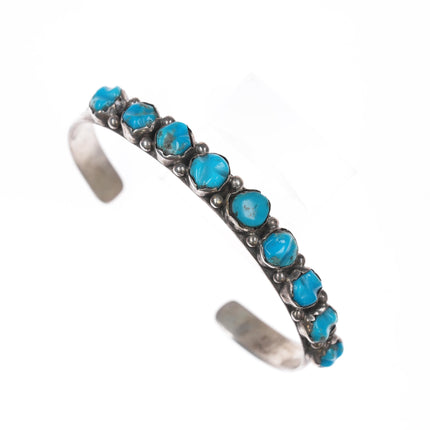 6.5" 40's-50's Zuni carved turquoise row cuff bracelet