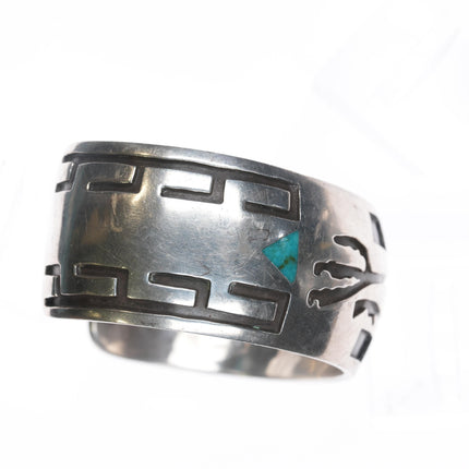 7 1/8" c1950's Navajo silver overlay style cuff bracelet with turquoise inlay