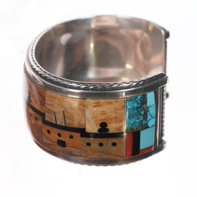 7" Gilbert and Mildred Calavaza Zuni Multi-stone intarsia inlay cuff bracelet