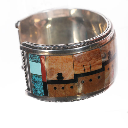 7" Gilbert and Mildred Calavaza Zuni Multi-stone intarsia inlay cuff bracelet