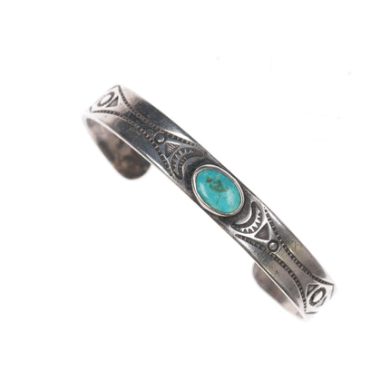 6" 40's-50's Navajo hand stamped silver cuff bracelet with turquoise