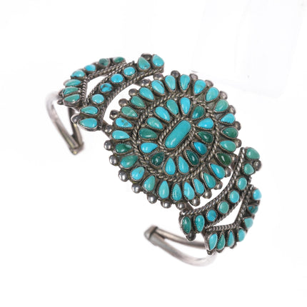 6 1/8" 30's-40's Zuni sterling turquoise cluster cuff bracelet