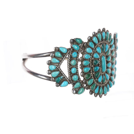 6 1/8" 30's-40's Zuni sterling turquoise cluster cuff bracelet