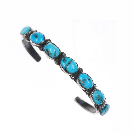 6.5" Sturdy Vintage Hand stamped sterling turquoise row cuff bracelet