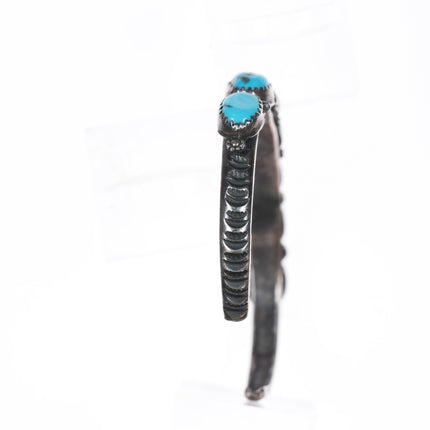 6.5" Sturdy Vintage Hand stamped sterling turquoise row cuff bracelet