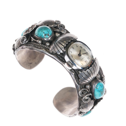 6.5" Morty Johnson Navajo sterling and nice turquoise watch cuff bracelet