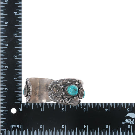 6.5" Morty Johnson Navajo sterling and nice turquoise watch cuff bracelet