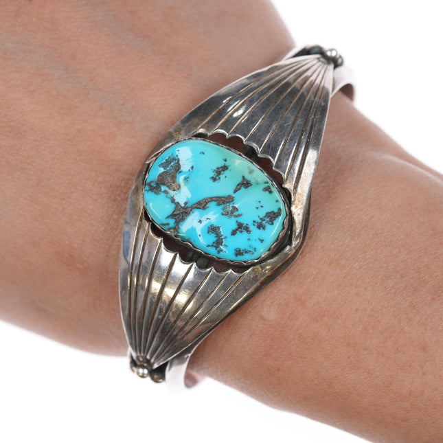 6.5" Vintage Zuni Carved turquoise silver cuff bracelet