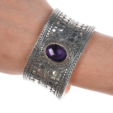 6.5" Samuel Benham 18k/Sterling and amethyst cuff bracelet