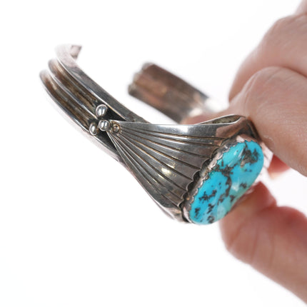 6.5" Vintage Zuni Carved turquoise silver cuff bracelet