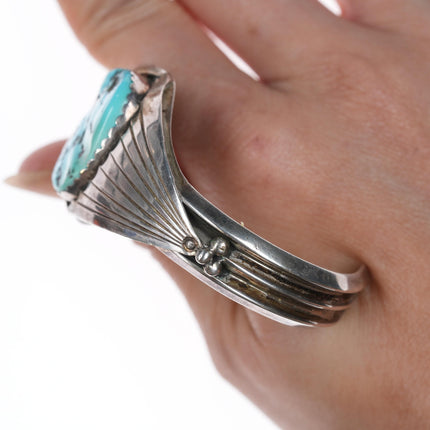 6.5" Vintage Zuni Carved turquoise silver cuff bracelet