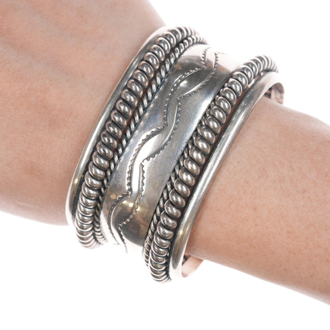 6.5" Vintage Navajo Sterling twisted wire wide cuff bracelet