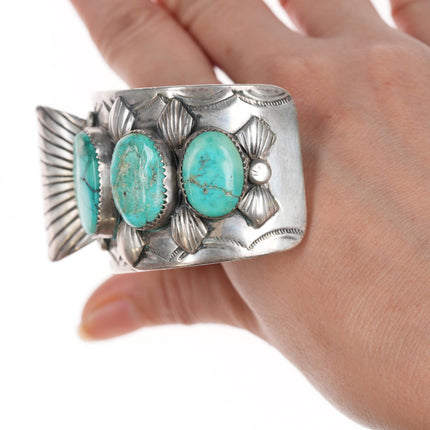 7.25" Large Benally Navajo watch cuff bracelet with turquoise