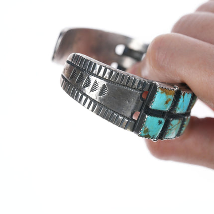 6.75" Vintage Native American silver two row turquoise cuff bracelet