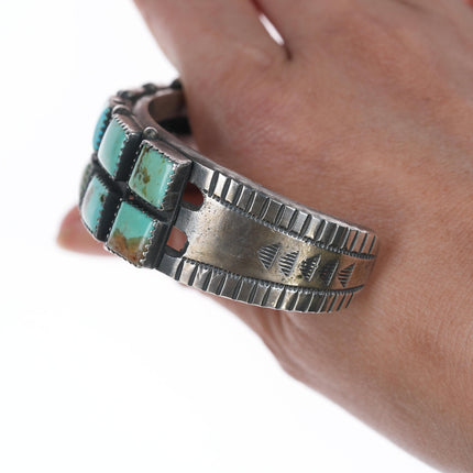 6.75" Vintage Native American silver two row turquoise cuff bracelet