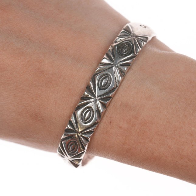 6.75" Navajo Ingot silver cuff bracelet with cast and hand stamped design