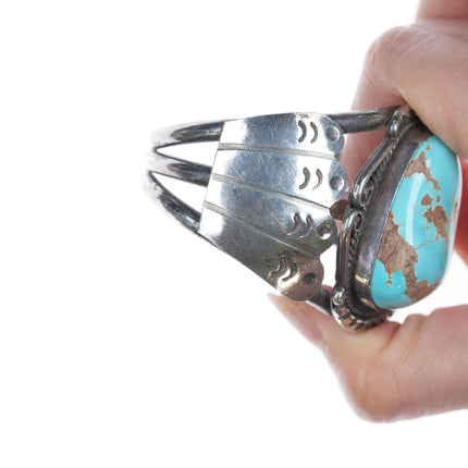 6.25" Vintage Mae G Native American silver and turquoise cuff bracelet