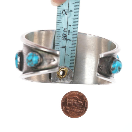 6.5" Vintage M.E. Native American Silver cuff bracelet with turquoise